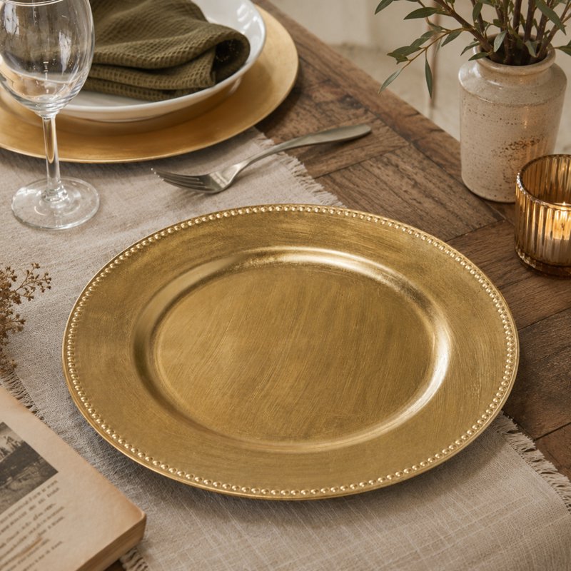 Gold Melamine Charger Plates Set of 8 - 13" Round Decor
