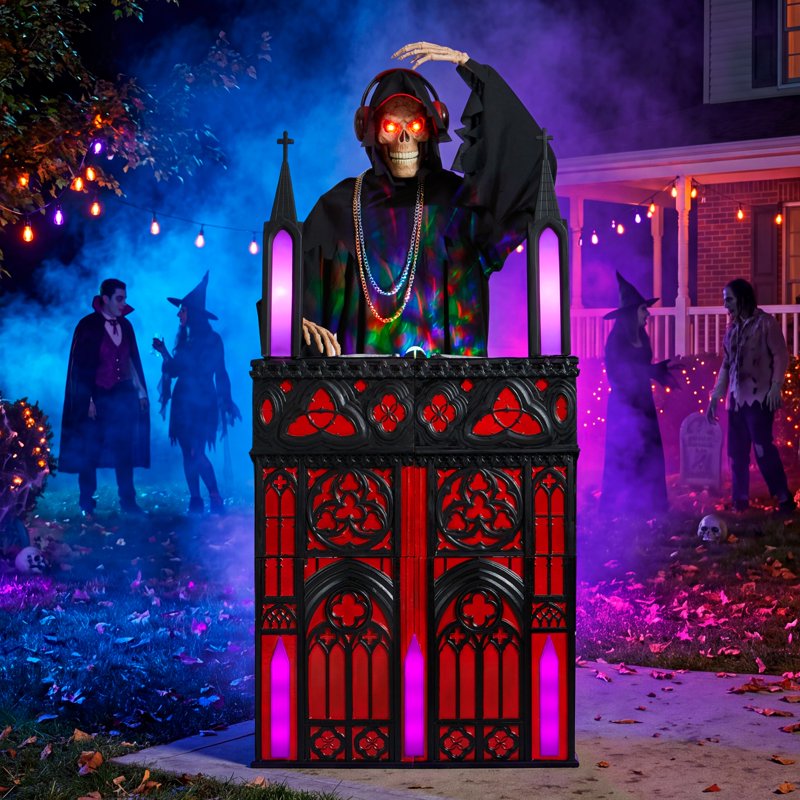 6ft Halloween Animatronic DJ Reaper with Bluetooth, RGB Lights & Motion Sensor
