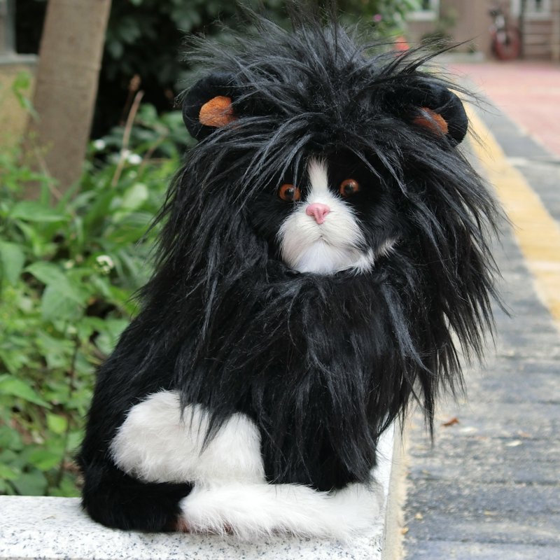 Lion Mane Wig for Cats - Black, Size S, Realistic Pet Costume for Halloween & Christmas
