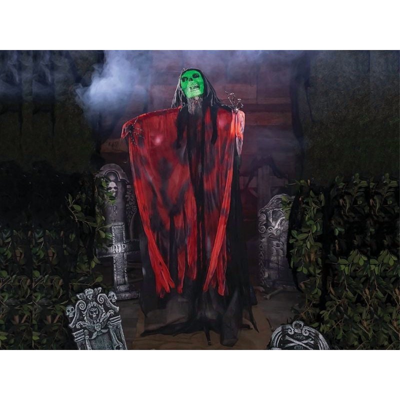 6 Ft. Standing Animated Skeleton Reaper Halloween Decoration - Black & Red