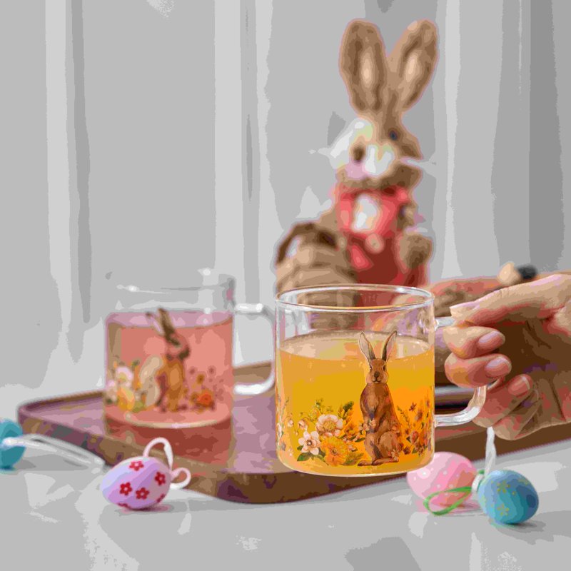 Bunny Daisy Glass Mug Set - 10 oz, 4 Pack for Hot & Cold Drinks