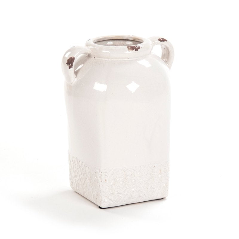 Ceramic Jar with Distressed Crackle Finish - White