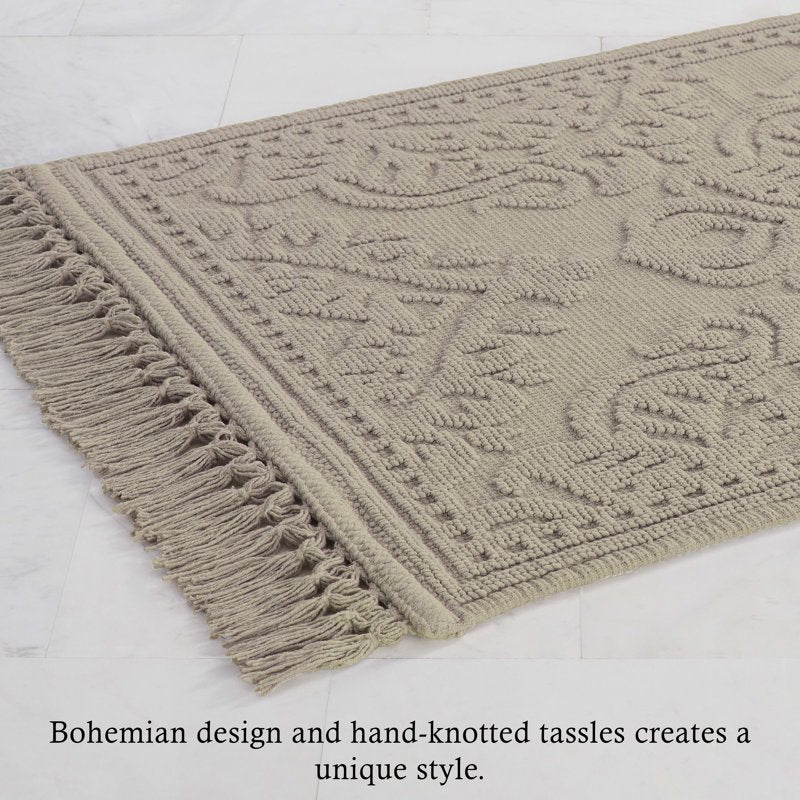 Cotton Fringe Bath Rug Set - Linen, 17 x 24 & 21 x 34 Inches - Jean Pierre Ricardo Collection