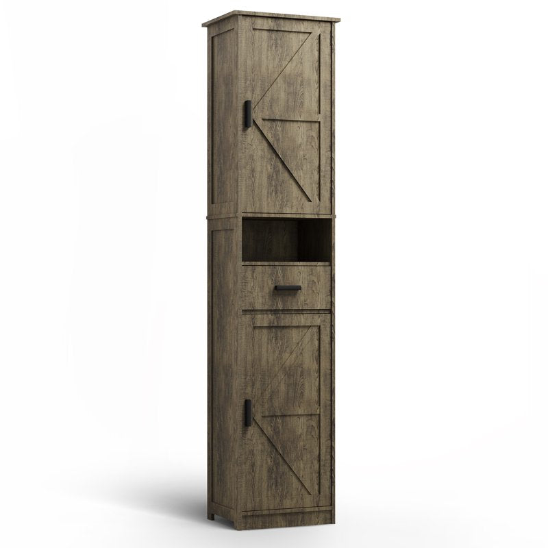 Freestanding Floor Storage Cabinet with Doors & Drawer - Grey