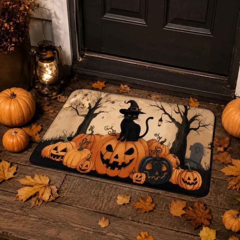 Halloween Doormat - Pumpkin Ghost Print Non-Slip Absorbent Entryway Rug - OutmaxHome