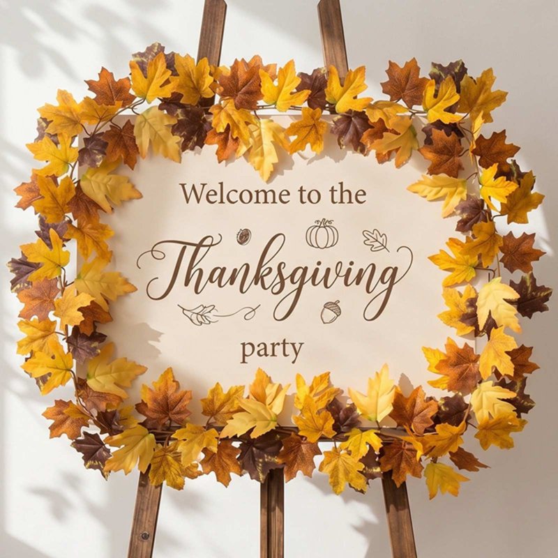 Fall Maple Leaf Wreath Garland 2-in-1 - Yellow B Autumn Decor for Door, Mantel & Wall