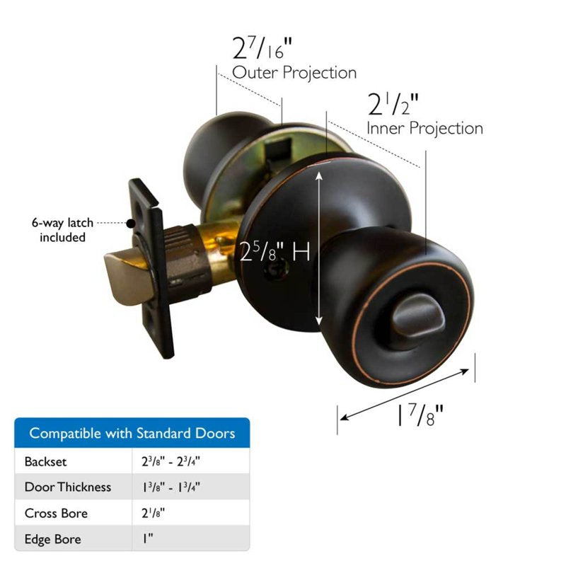 12-Pack Oil Rubbed Bronze Privacy Door Knobs - Interior Locking Handles