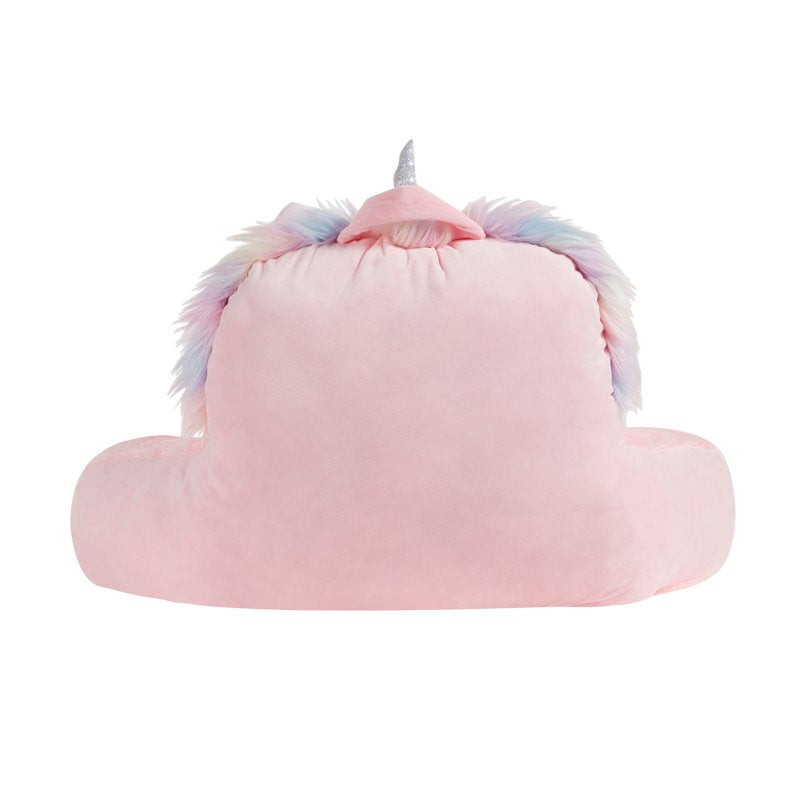 Pink Unicorn Faux Fur Backrest Lounger Pillow - Kids Decorative Cushion
