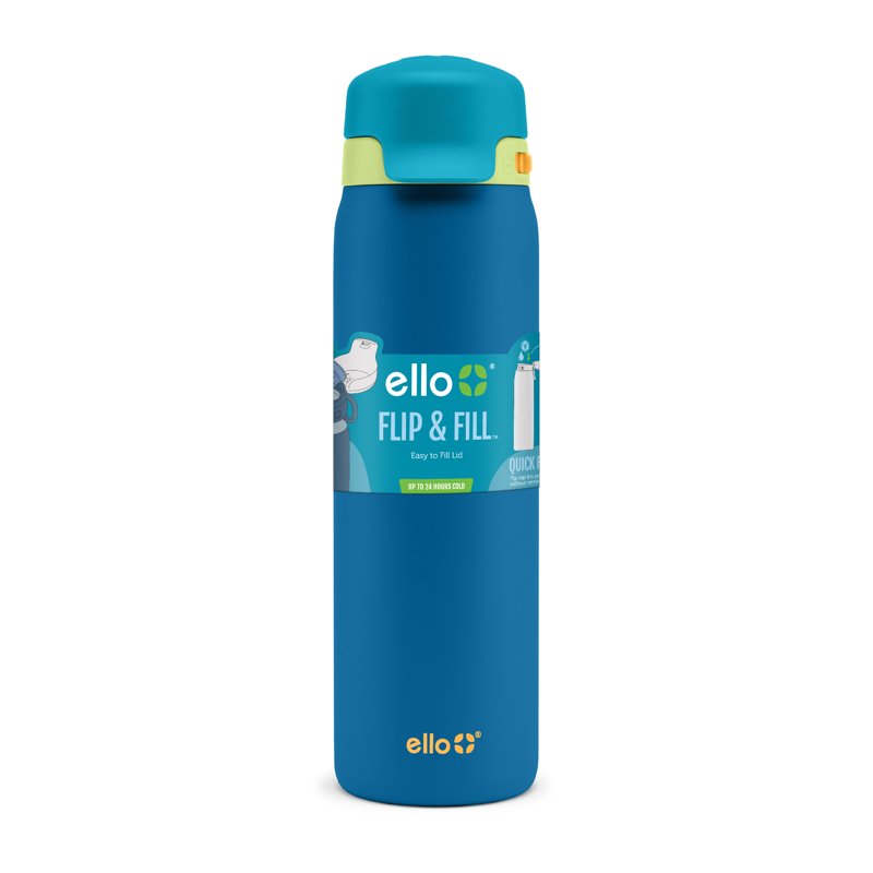 22 oz Stainless Steel Water Bottle with QuickFill Lid - Teal Tricolor