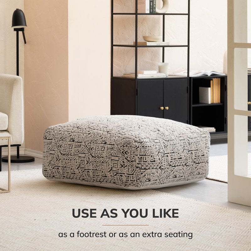 Escondido 34-Inch Gray & Ivory Square Oversized Ottoman - Versatile Home Decor