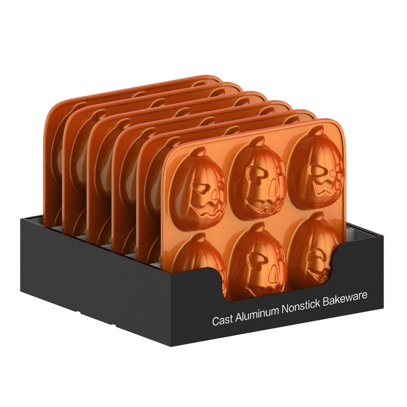 Pumpkin-Shaped Baking Pan 6-Cavity Cast Aluminum Halloween Cake Mold