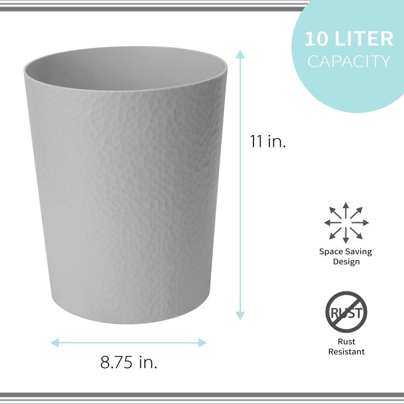 10 Liter Hammered Textured Plastic Trash Can - Pewter