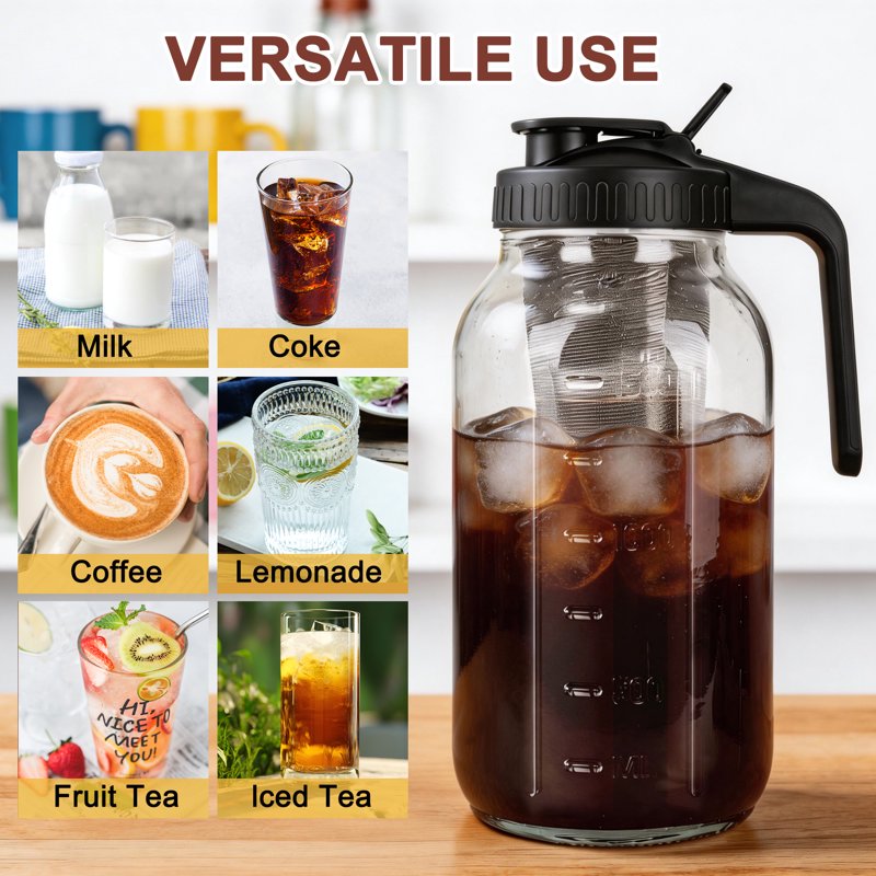 64 oz Cold Brew Coffee Maker - Glass Pitcher with Stainless Steel Filter