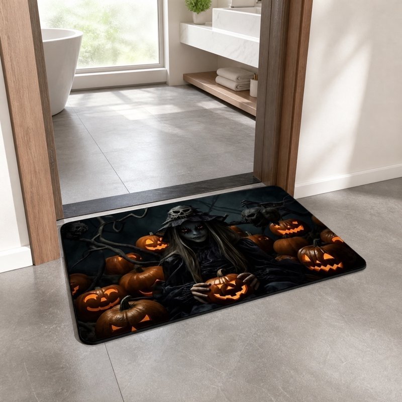 OutmaxHome Halloween Themed Doormat A - Spooky Ghost Pumpkin 19.7x31.5 Inch Non-Slip Absorbent Entry Rug