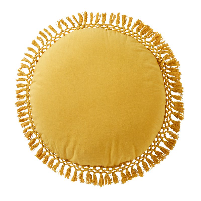 Boho Round Cotton Decorative Pillow with Tassels - Solid Print, 20 Inch