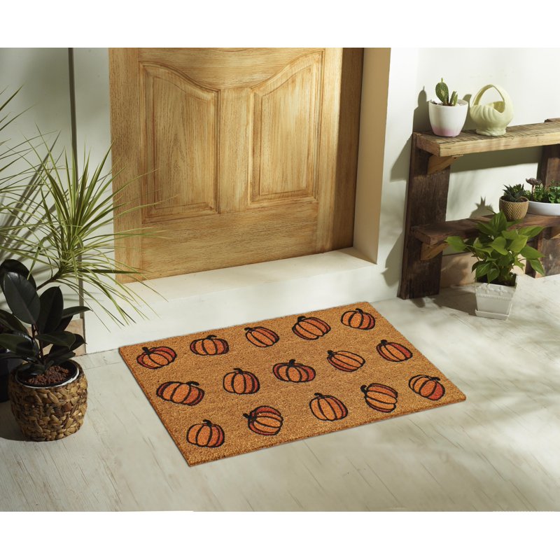 Halloween Pumpkin Doormat - 18 x 30 Inch Coir Entry Rug for Front Door