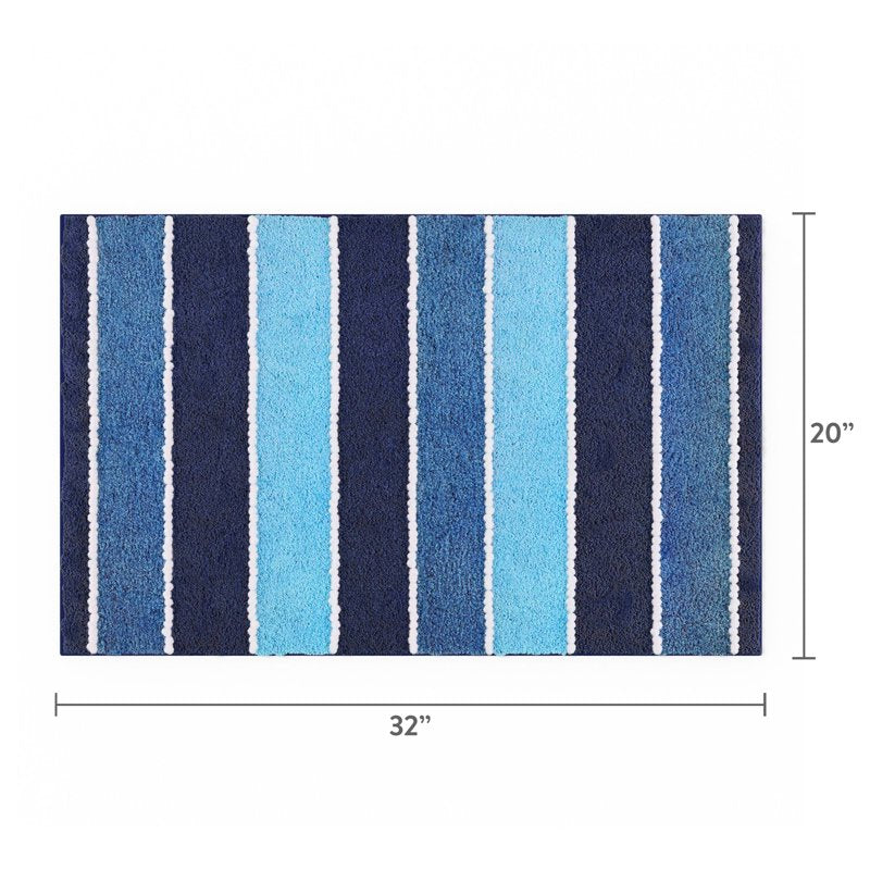Kids Bath Rug - Blue Stripe, 32 x 20 Inches, Absorbent & Slip-Resistant