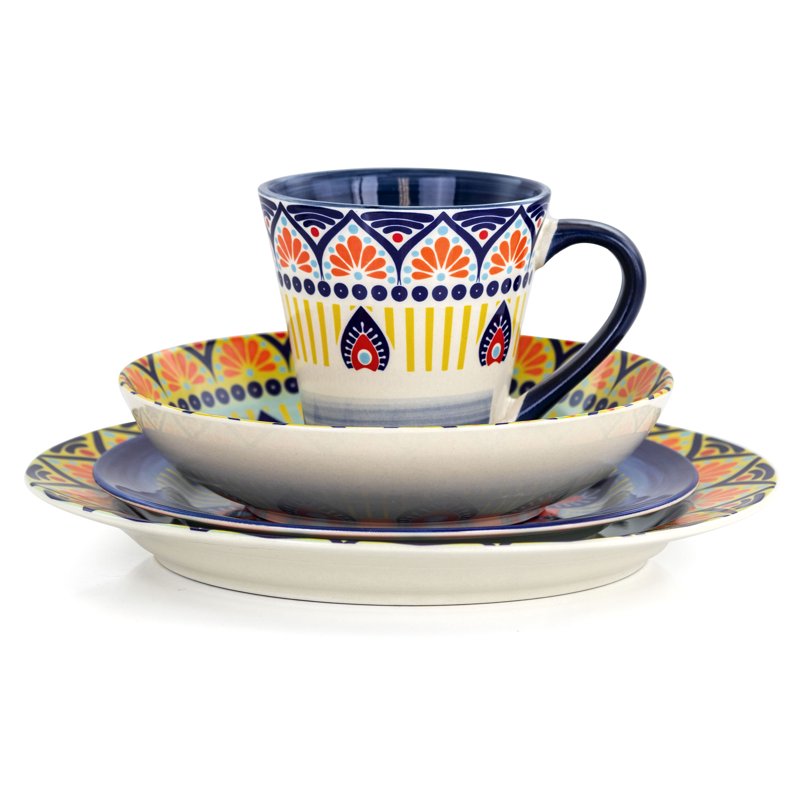 16 Piece Blue Mozaik Stoneware Dinnerware Set