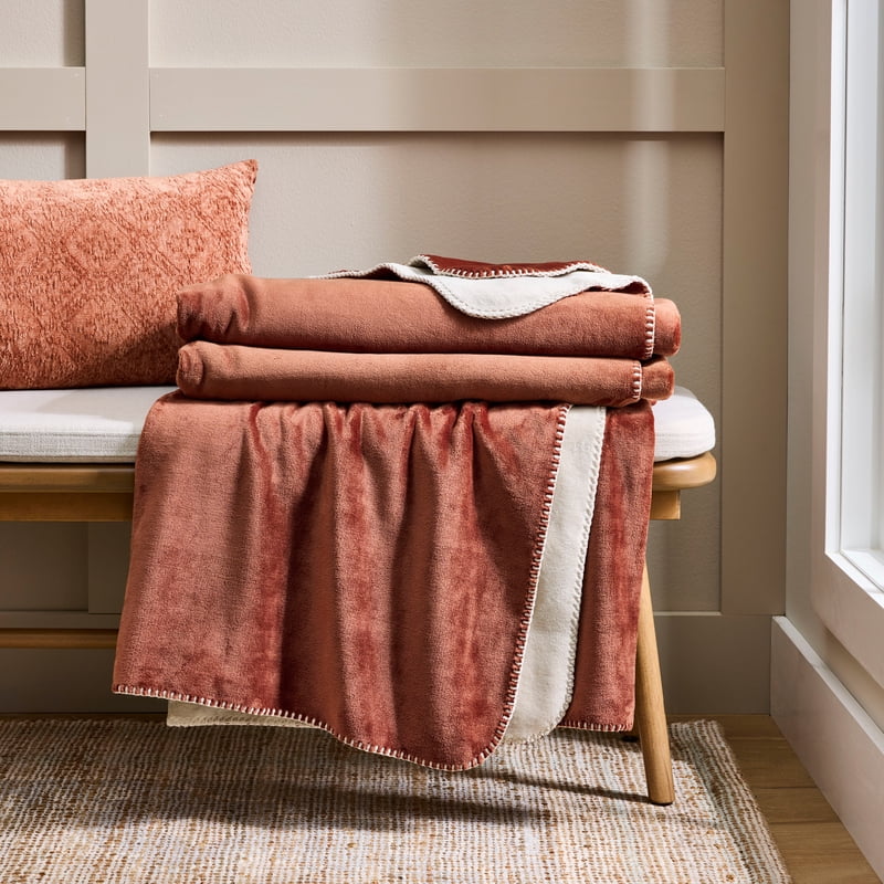 Reversible Plush Blanket for King Bed - 108 x 96 Inches, Bonded 2-Tone Design