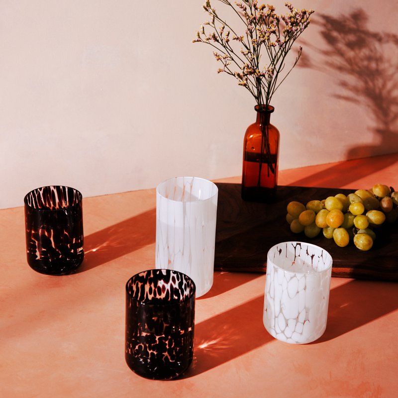 12 fl oz White Tortoise Drinking Glass Set of 4 - Elegant Design