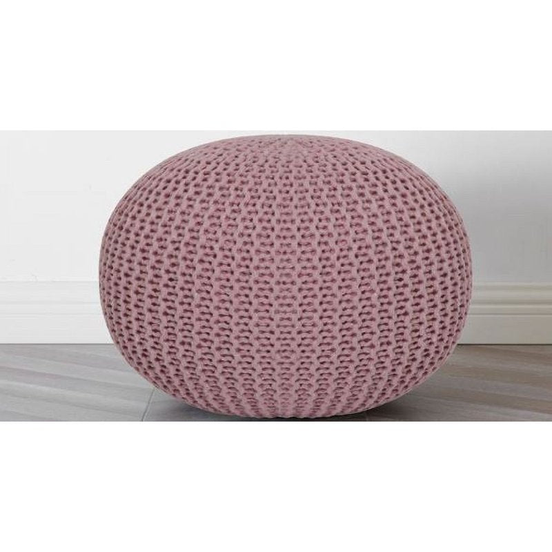 Pink Round Knit Pouf Ottoman - Contemporary Polyester Footrest & Accent