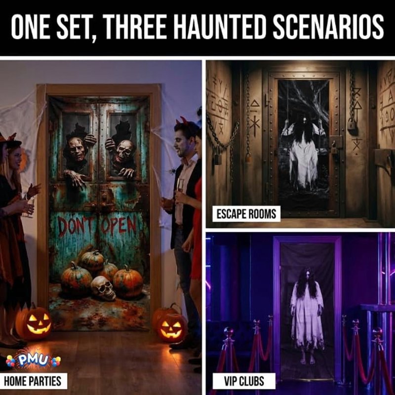 PMU Halloween Door Cover Set - 4 Bundles Spooky Outdoor Decor with Variation of 1