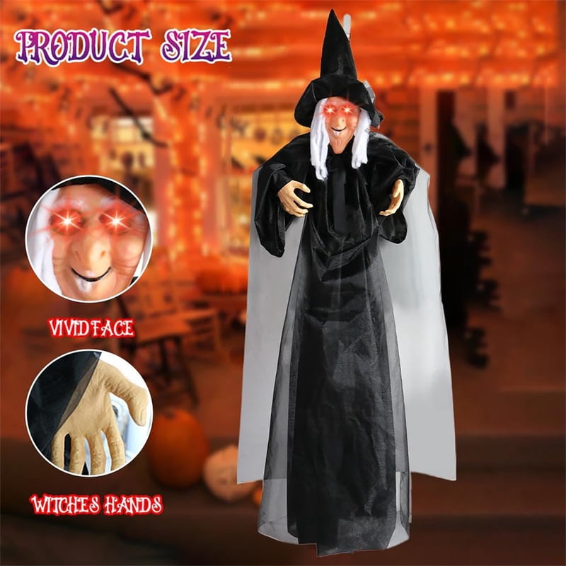 Life Size Hanging Witch Halloween Decor D - Sound & Touch Activated Animated Prop, Indoor & Outdoor Spooky Decorations
