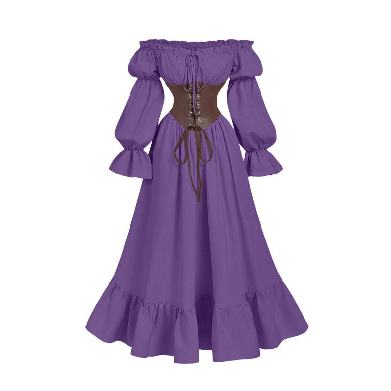 Gothic Corset Maxi Dress for Women Halloween Victorian Long Dress BB-Purple XL