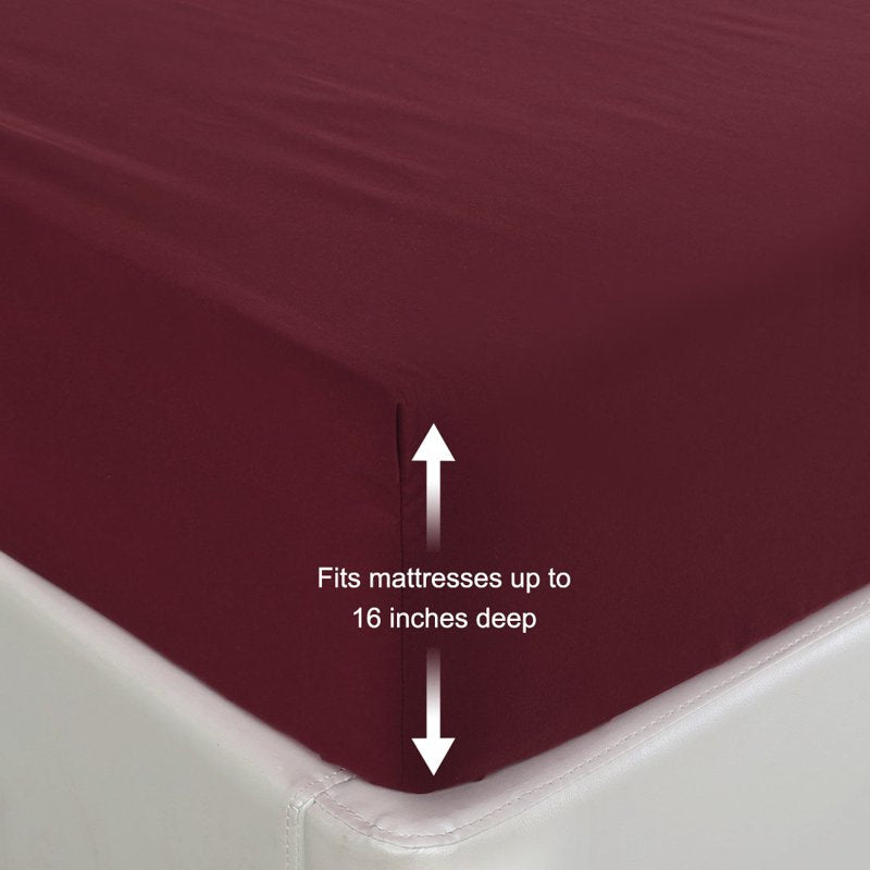 Queen Microfiber Fitted Bed Sheet Burgundy - Soft & Breathable Bedding
