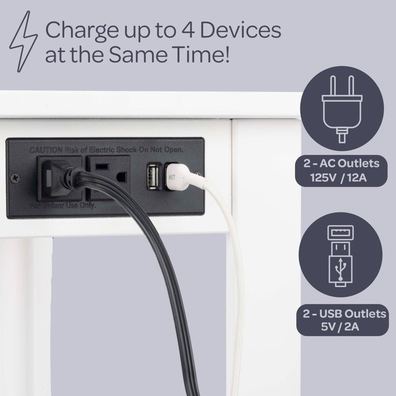 Narrow Side Table with Charging Station & Storage Shelf