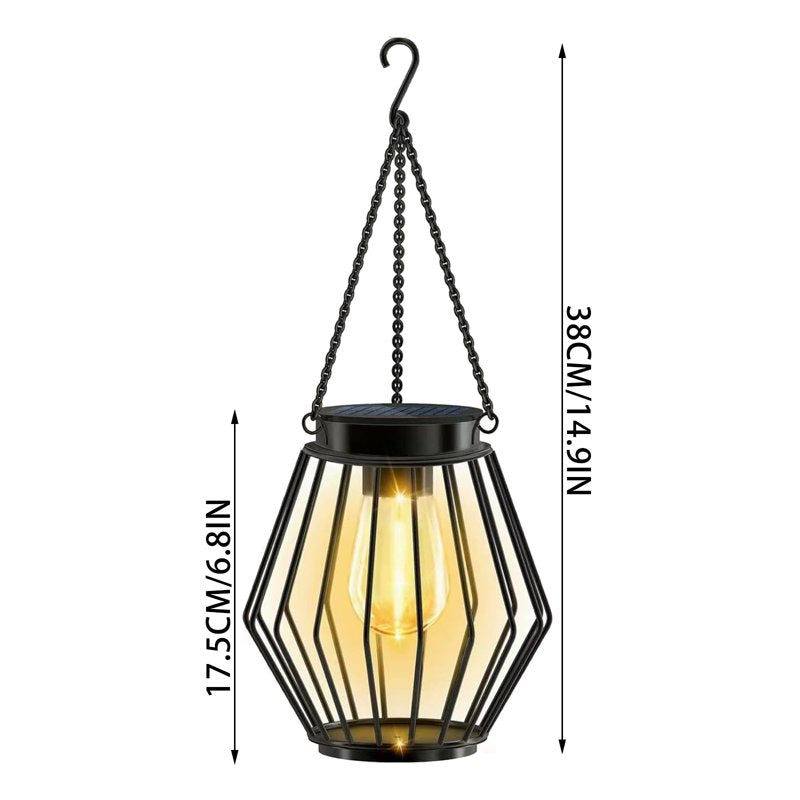 Solar Powered Geometric Metal Hanging Lantern T Variation T Outdoor Patio Light