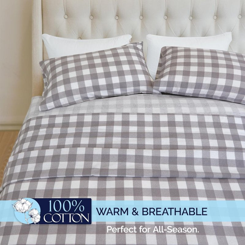 Elegant Comfort King Cotton Flannel Sheet Set - Deep Pocket, Gray, 4 Pieces
