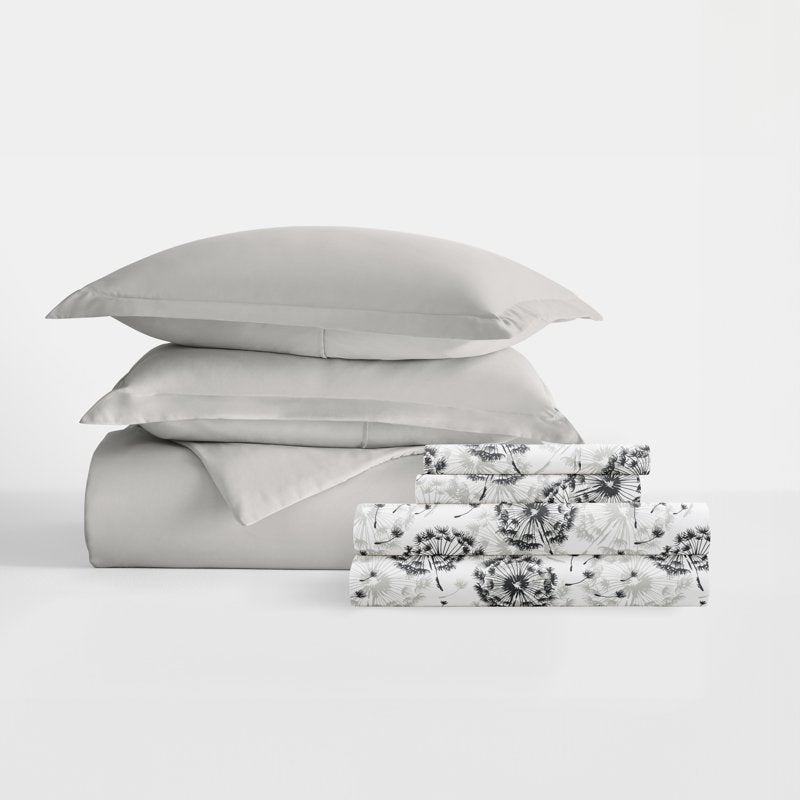 Solid Light Gray Duvet Cover Set in Cal King - 8 Piece Bedding Bundle