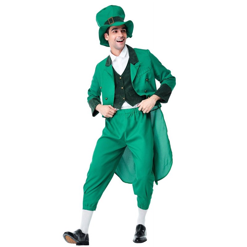 Men's St. Patrick's Day Leprechaun Costume Suit Victorian Tailcoat Green L