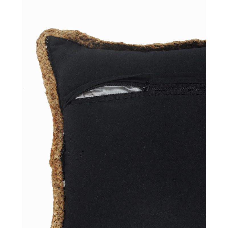 18x18 Black White Jute Border Striped Cotton Throw Pillow Set - Set of 2