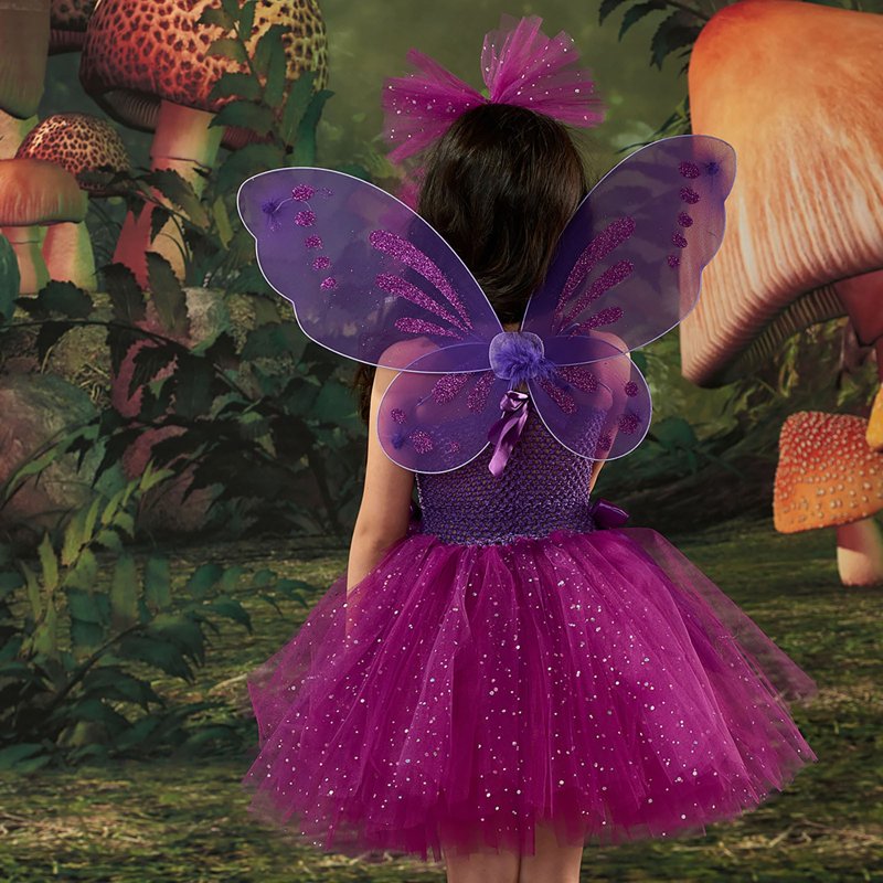 Kids Girls Halloween Fairy Dress Set with Headband and Wings