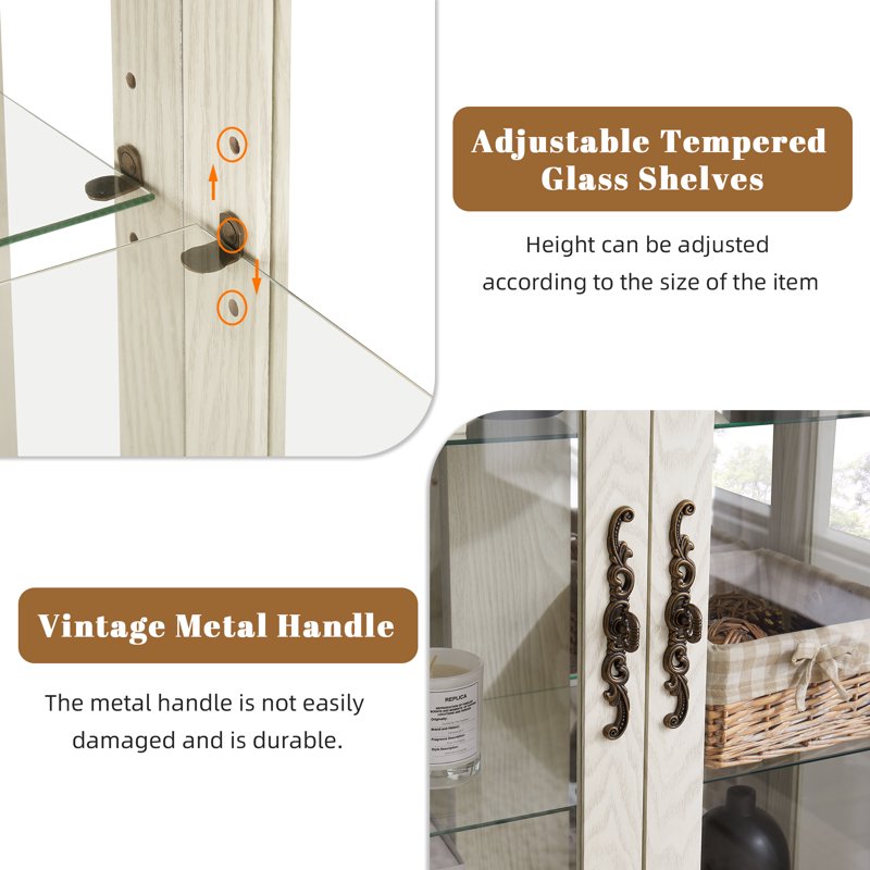 Lighted Curio Display Cabinet with Glass Door - White