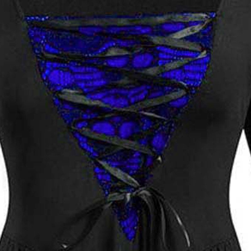 Blue Gothic Witch Dress for Women - Renaissance Costume with Bat Sleeves, Size M - AA-Blue