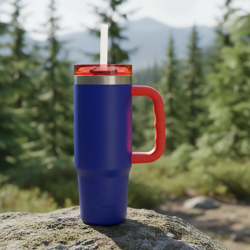 18 oz Insulated Stainless Steel Tumbler with Handle - Royal Blue & Bright Orange