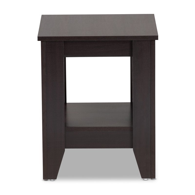 Modern Dark Brown Wood End Table with Shelf - Compact Design