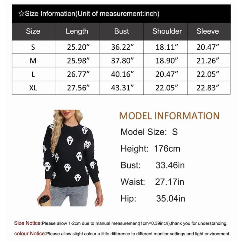 Halloween Skull Print Sweater for Women Gray S Trendy Knit Pullover