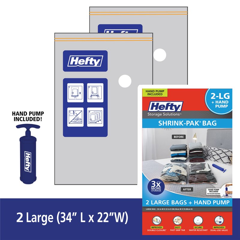 Large Vacuum Compression Bags - 2 Pack with Hand Pump