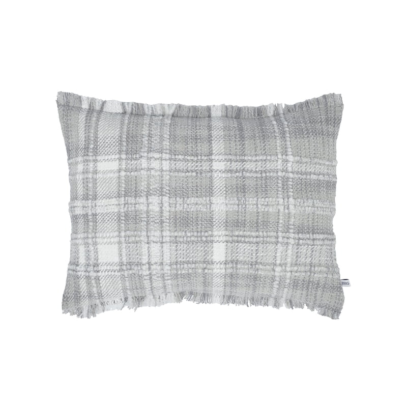Silver Plaid Cotton-Rich Decorative Pillow 14x20 Set of 2 - Lulu