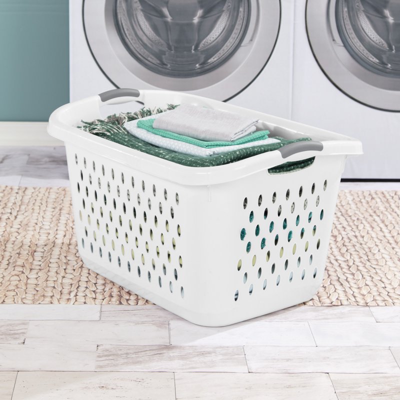 (2 Pack) Sterilite Extra Large 2.7 Bushel Plastic Laundry Baskets with Handles, White