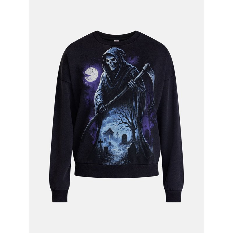 Men's Halloween Grim Reaper Graphic Long Sleeve Sweatshirt - Black Soot LT