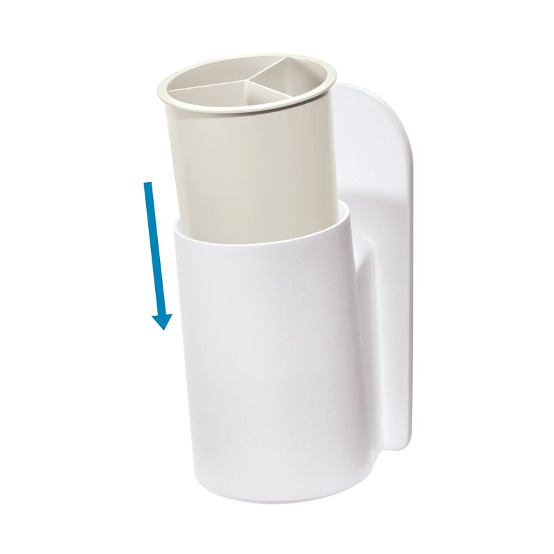 Self-Adhesive Bathroom Tumbler with Divided Sections for Toothbrushes and Essentials