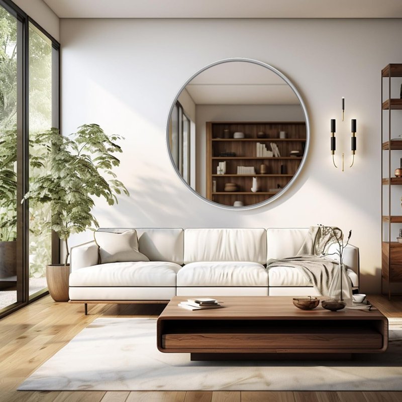 24-Inch Rounded Bathroom Wall Mirror with Deep Frame - Silver, Variation of THIS listing