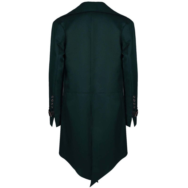 Men's Gothic Victorian Long Hem Coat with Buckle Closure - Blue Pirate XXXL Variant
