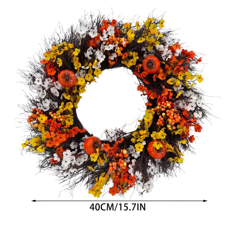 Fall Wreath for Front Door Halloween Thanksgiving Artificial Autumn Decor D-9