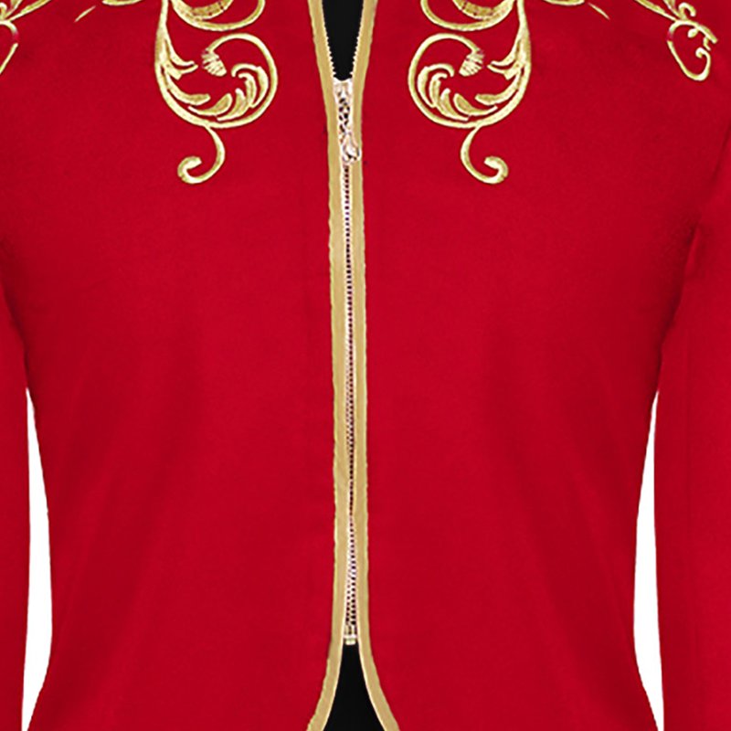 Red XXL Men's Retro Halloween Embroidered Jacket - Stitching Suit, Fall Fashion